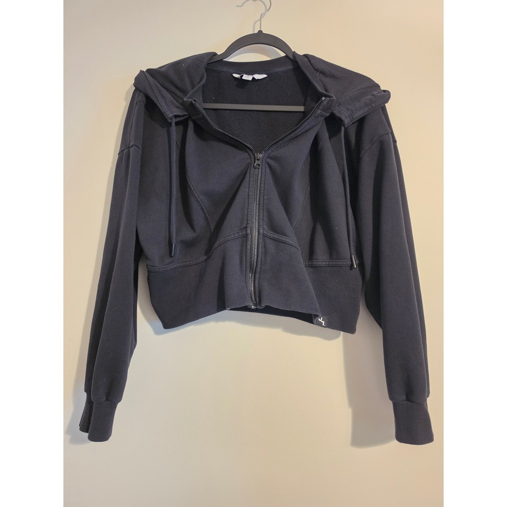 JoyLab Hoodie Women XL Black Cotton Blend Cropped Zip Up Athletic Trendy Preppy
